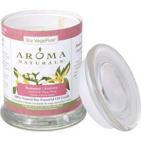 ROMANCE AROMATHERAPY by Romance Aromatherapy ONE 3X3.5 inch MEDIUM GLASS PILLAR SOY AROMATHERAPY CANDLE.COMBINES THE ESSENTIAL OILS OF YLANG YLANG & J