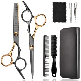 8 PCS Hair Cutting Scissors Kit, Professional Barber Shears Set With Hair Scissors Thinning Shears, Hair Cutting Shears Hair Cut Blending Salon Scisso (Color: Black Orange)
