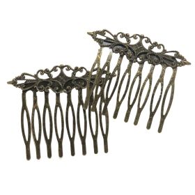 2 Pcs Retro Carved Flower Vines Bronze Hair Combs Decorative Mini Combs DIY Bridal Hair Accessories, 2 Inches