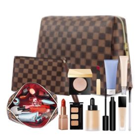 Checkered Makeup Bag;  BAGMIND 2Pcs Travel Cosmetic Bags;  Portable Toiletry Organizer for Women;  Lightweight and Waterproof Leather Toiletries Bag f