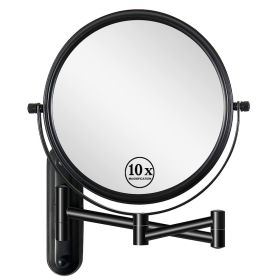 8 Inch Wall Mounted Makeup Vanity Mirror, Double Sided 1x/10x Magnifying Mirror, 360° Swivel with Extension Arm Bathroom Mirror (Black)