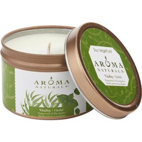 VITALITY AROMATHERAPY by Vitality Aromatherapy ONE 2.5x1.75 inch TIN SOY AROMATHERAPY CANDLE. USES THE ESSENTIAL OILS OF PEPPERMINT & EUCALYPTUS