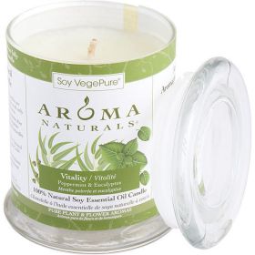 VITALITY AROMATHERAPY by Vitality Aromatherapy ONE 3x3.5 inch MEDIUM GLASS PILLAR SOY AROMATHERAPY CANDLE. USES THE ESSENTIAL OILS OF PEPPERMINT & EUC
