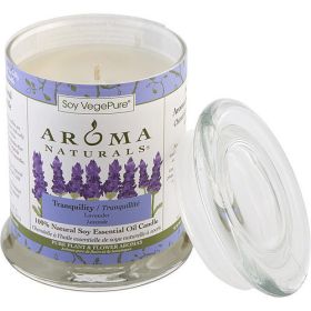 TRANQUILITY AROMATHERAPY by Tranquility Aromatherapy ONE 3.7x4.5 inch MEDIUM GLASS PILLAR SOY AROMATHERAPY CANDLE. THE ESSENTIAL OIL OF LAVENDER IS KN