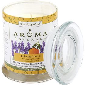 RELAXING AROMATHERAPY by Relaxing Aromatherapy ONE 3.7x4.5 inch MEDIUM GLASS PILLAR SOY AROMATHERAPY CANDLE.COMBINES THE ESSENTIAL OILS OF LAVENDER AN