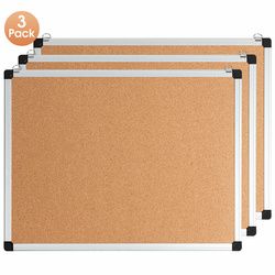 1 or 3 Pack 24" x 18" Cork Board Set with 10 Thumb Tacks