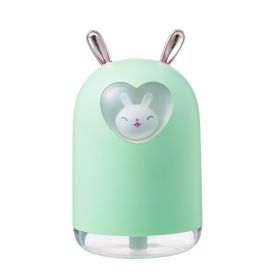 Lovely Rabbit Air Humidifier 300ML Cute Pet Ultrasonic Cool Mist Aroma Oil Diffuser Romantic Color LED Lamp USB Humidificador (Color: green)
