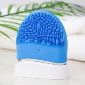 Electric Silicone Cleansing Instrument Pore Cleaning Brush Mini Ultrasonic Beauty Instrument (Option: Blue Electric Model-Facial Cleaner)